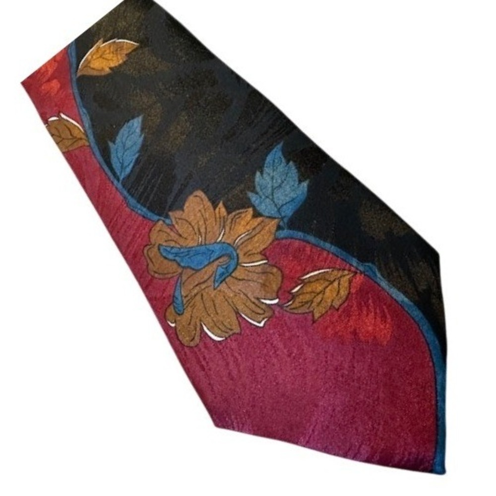 Bugle Boy Men Floral Necktie Burgundy Black Blue Tan Wide Vintage Y2K Tie